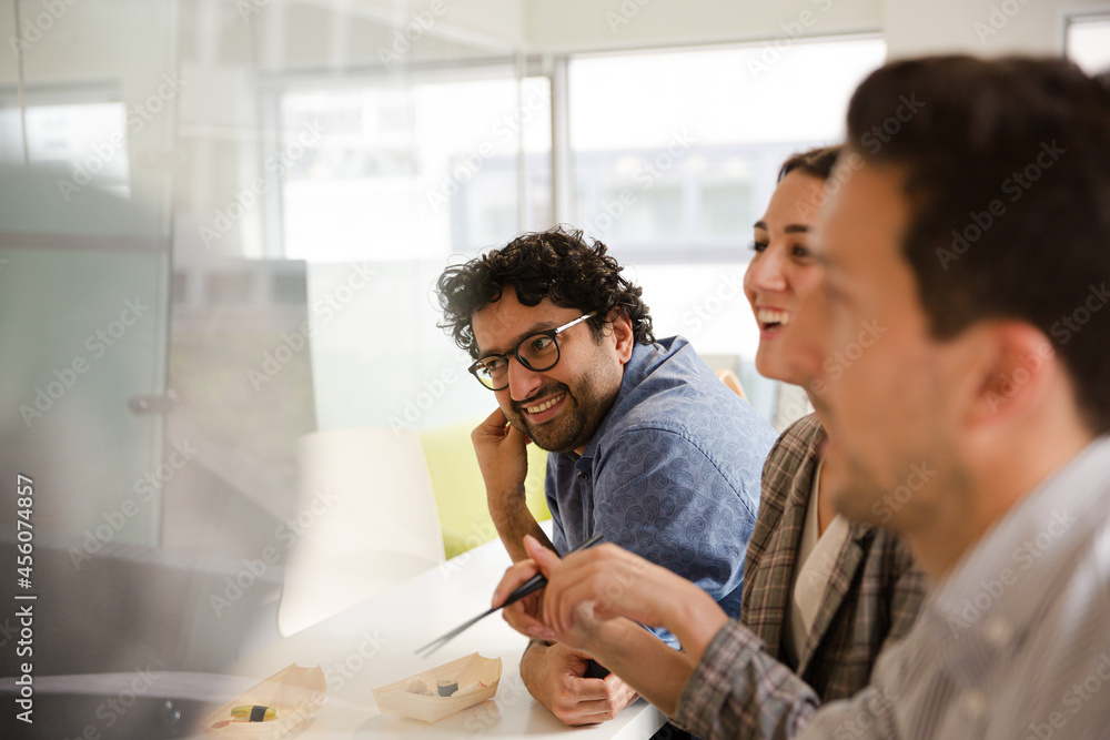 custom made wallpaper toronto digitalBusiness people enjoying sushi lunch in conference room