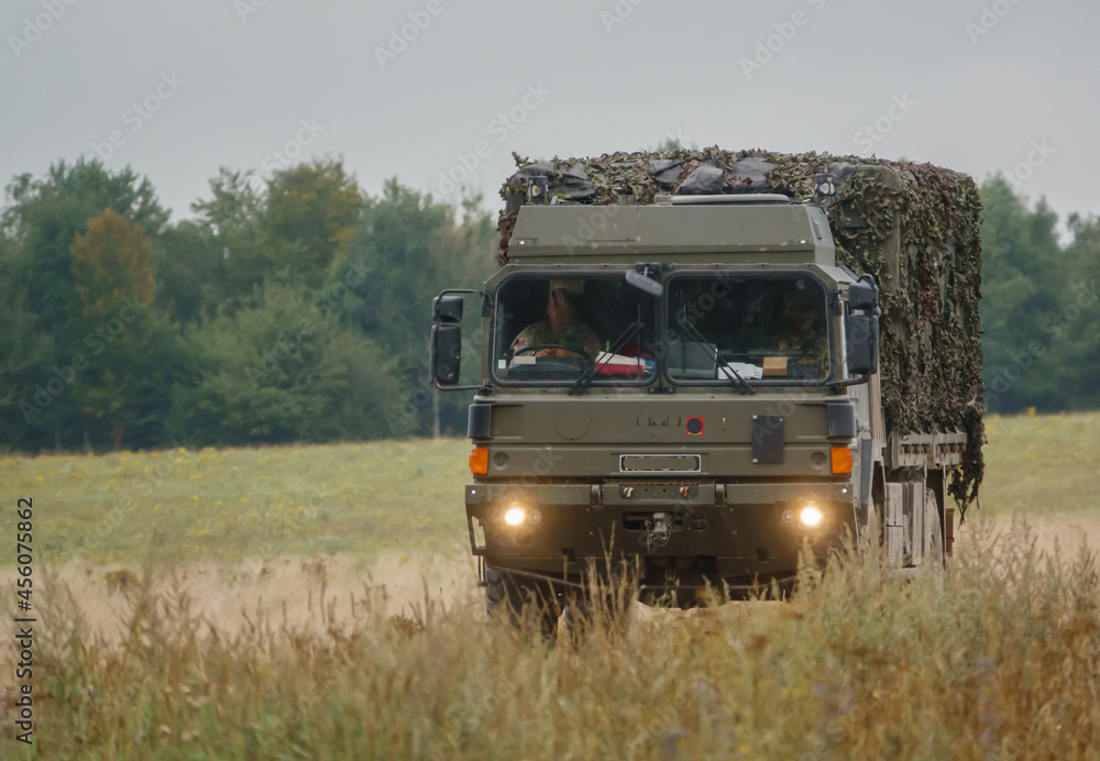 army logistics truck vehicle on military exercise, Salisbury Plain Wiltshire UK