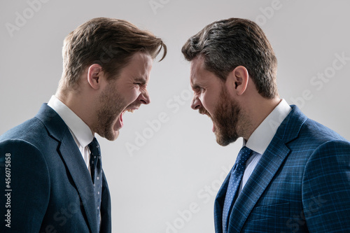 arguing businesspeople. dissatisfied men discuss failure. colleagues have disagreement conflict.