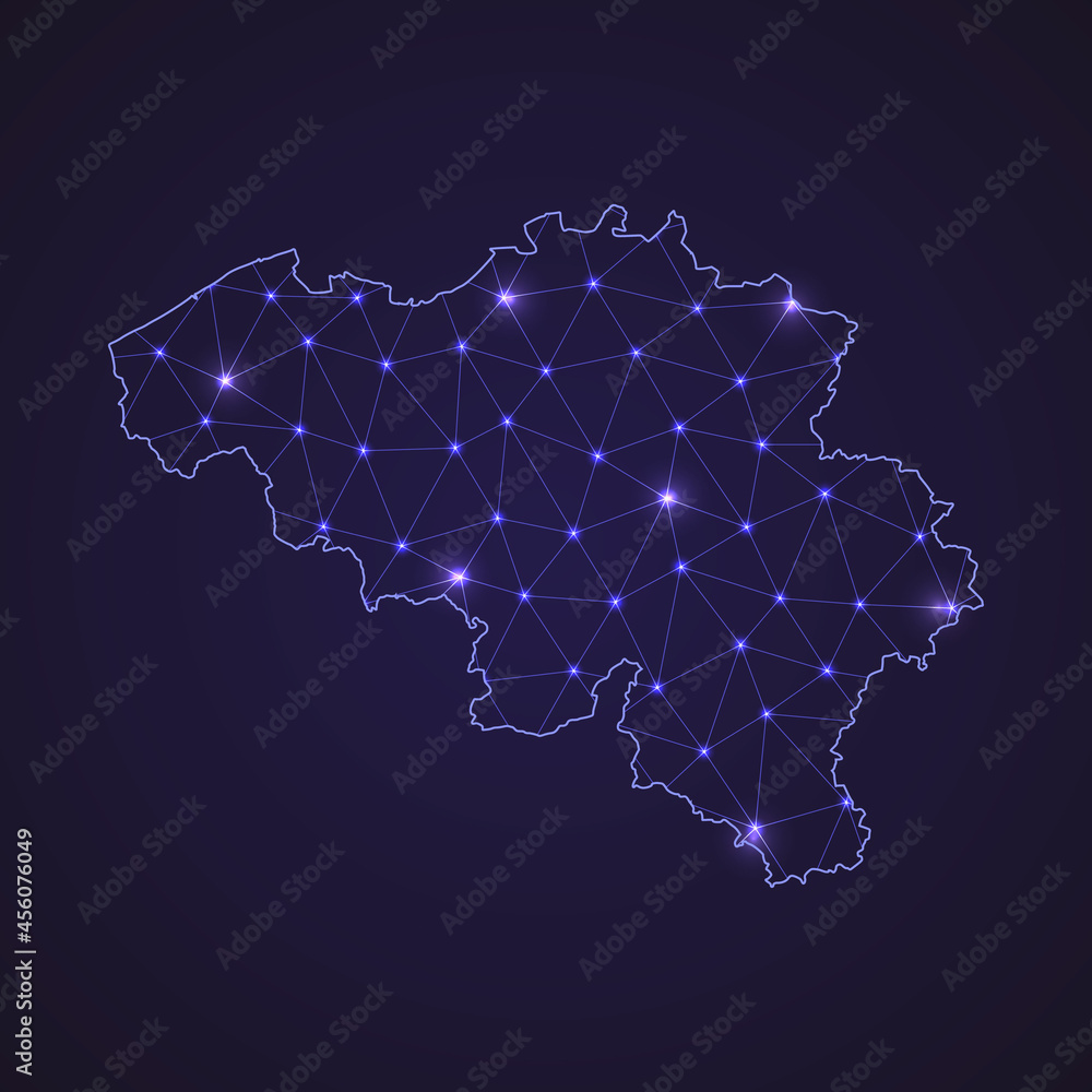 Obraz premium Digital network map of Belgium. Abstract connect line and dot