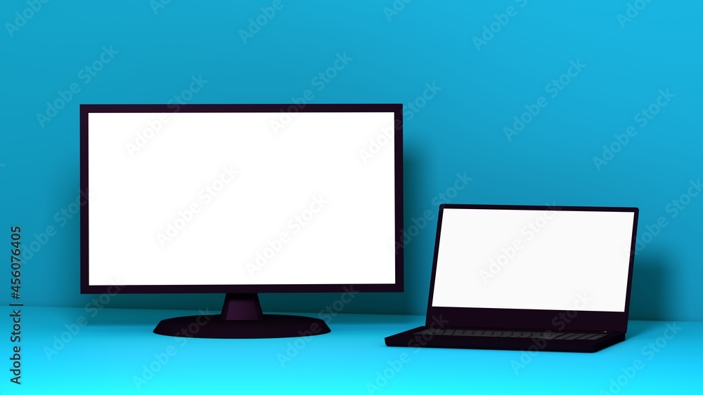 ノートパソコンとモニター 3DCG コンピュータ ノートパソコンとモニター 3DCG コンピュータ