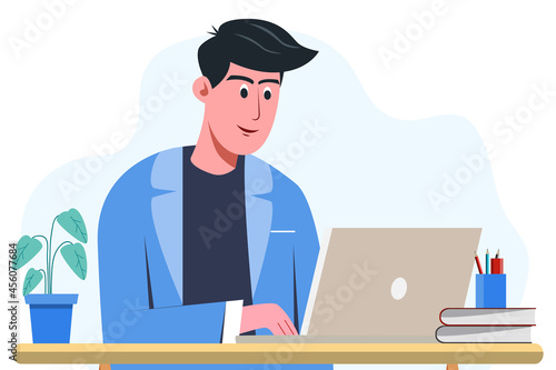 Businessman working on laptop - Vector illustration.