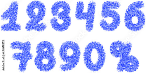 a set of numbers from 0 to 9 for the New Year's holiday made of blue tinsel