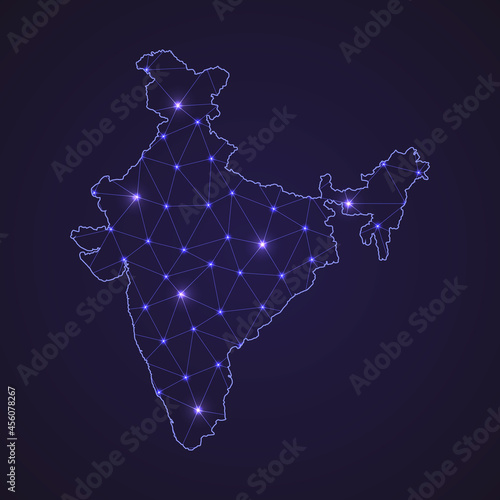 Digital network map of India. Abstract connect line and dot