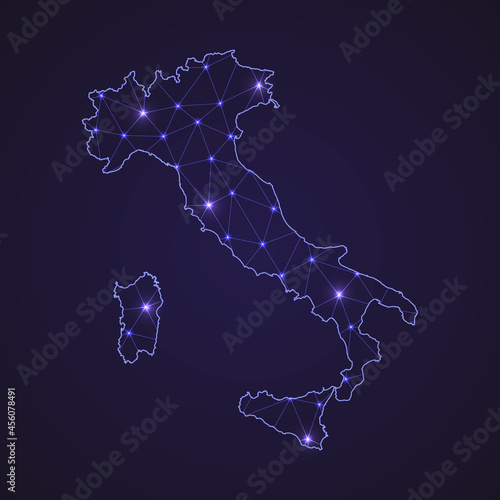 Digital network map of Italy. Abstract connect line and dot