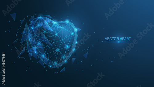 Heart from a plexus of lines of triangles and dots. Technological background. Vector illustration.