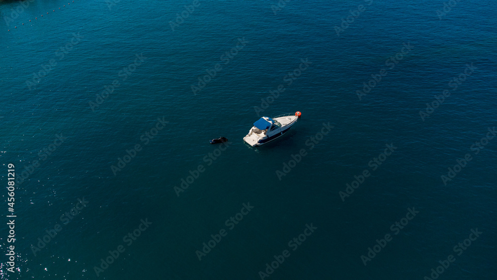 Aero Photography. View from a flying drone. Panoramic view of Ksamil, Albanian Riviera. Ksamil islands are located near the Saranda. Top View. Beautiful destinations Aero Photography. View from a flying drone. Panoramic view of Ksamil, Albanian Riviera. Ksamil islands are located near the Saranda. Top View. Beautiful destinations
