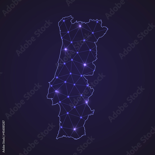 Digital network map of Portugal. Abstract connect line and dot