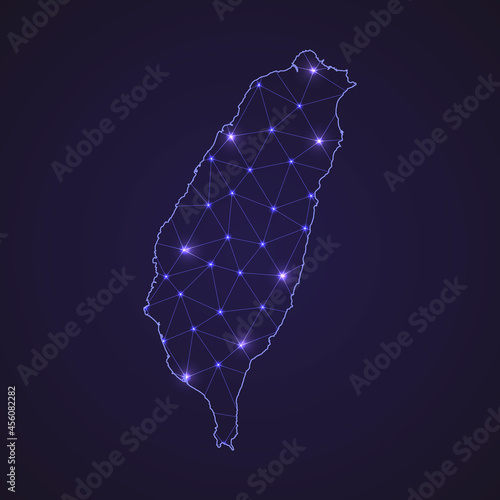 Digital network map of Taiwan. Abstract connect line and dot