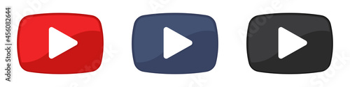 Play button icons set. Video-audio player. Vector illustration. Isolated on white background.	