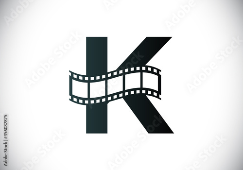 Initial K monogram alphabet incorporated with film reel. Video and movie logo concept. Font emblem. Logo for the entertainment business and company identity