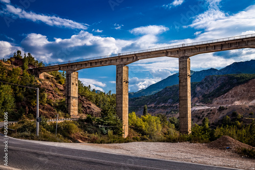 Beautiful abandoned railway bridge on railway from Elbasan to Pogradec, northern Albania. This part of railway is closed and abandoned. photo