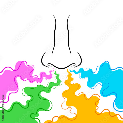 Contours of person's nose and different smells around