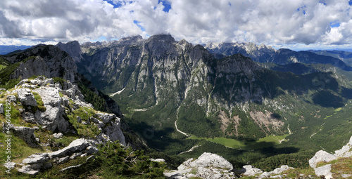 Panoramic view of the Julian Alps with mount Triglav and Krma valley, Slovenia