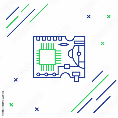 Line Printed circuit board PCB icon isolated on white background. Colorful outline concept. Vector