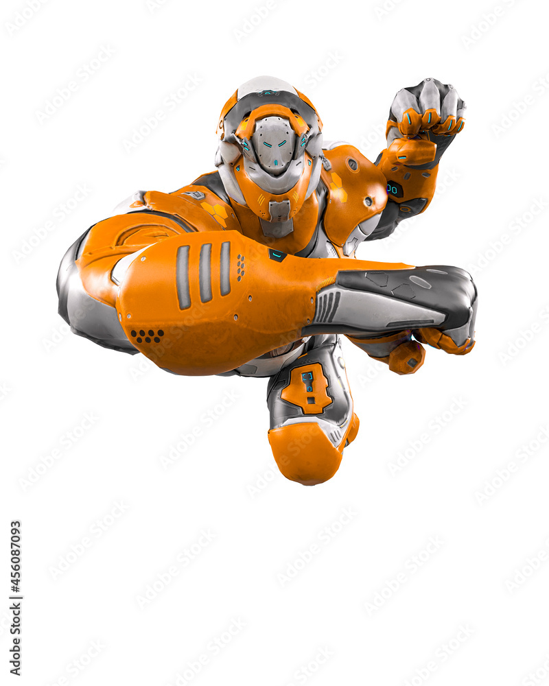 future soldier is flying to punch on white background future soldier is flying to punch on white background