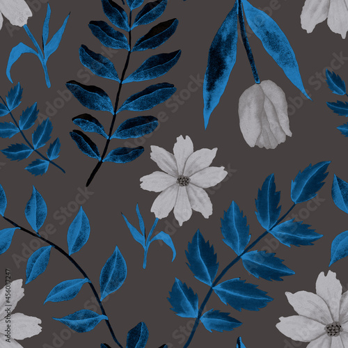 Watercolor seamless pattern with flowers. Vintage floral pattern. Flower seamless pattern. Botanical art. Floral botanical collection. Wedding floral set. Watercolor botanical design.	