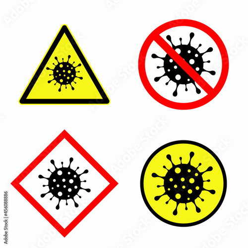 Set of coronavirus attention sign, quarantine symbol