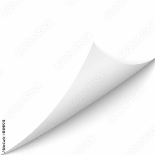 Curled corner of paper page with shadow.