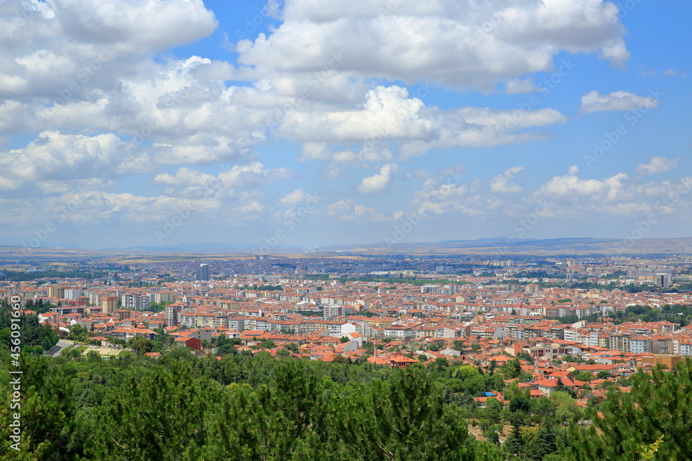 Eskisehir, Turkey. Panoramic view on a blue and cloudy day.