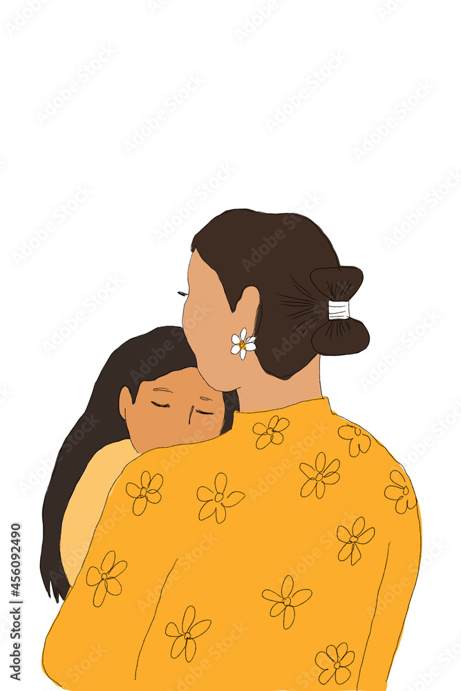 Woman holding sleeping child in arms Woman holding sleeping child in arms