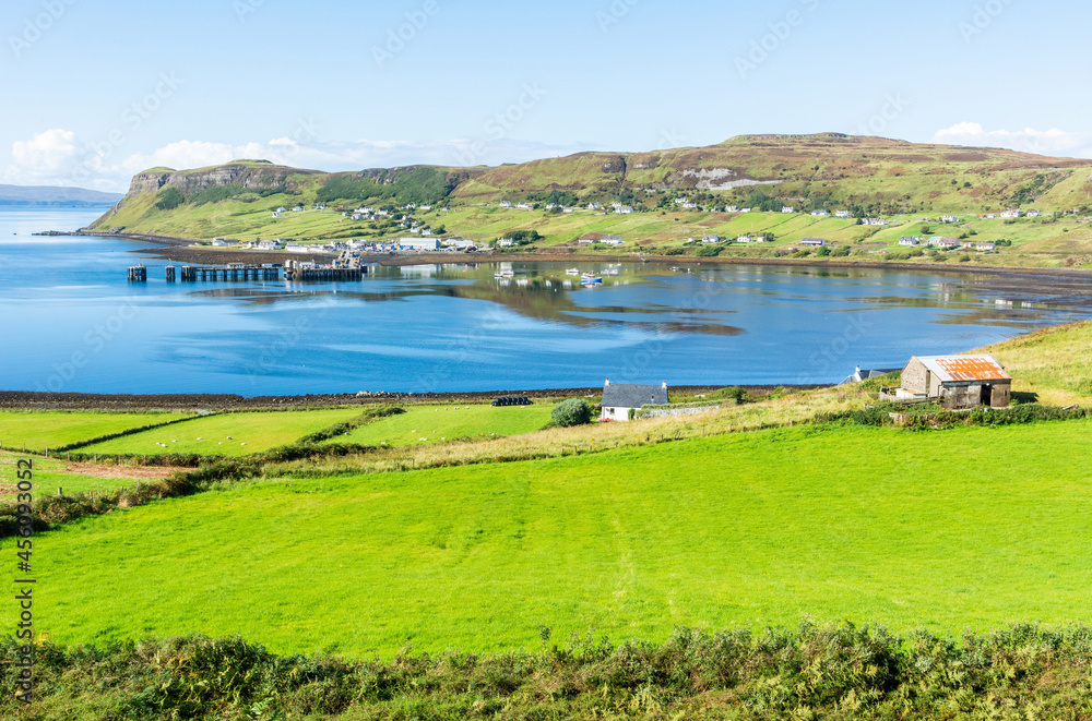 Uig village and bay in the Isle of Skye in Scotland.