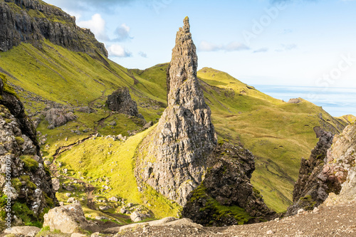 Schilderij op canvas A rocky pinnacle of the Old Man of Storr cliffs in the Isle of Skye in Scotland