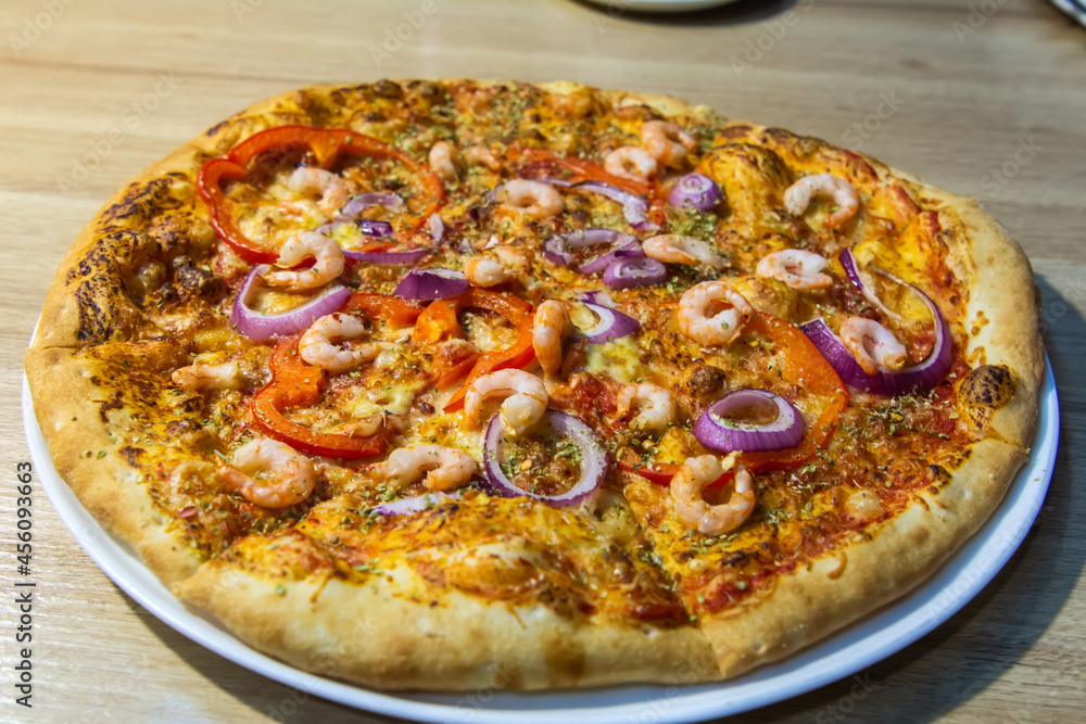 Pizza with shrimps