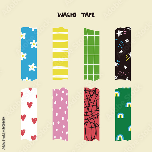 Set of cute cartoon washi tapes. Vector hand drawn illustration.