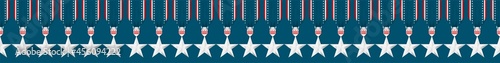 Veterans Day seamless pattern design border. Congratulations veteran's day in the United States of America. Silver star medal with USA flag ribbon on blue background. Vector illustration.