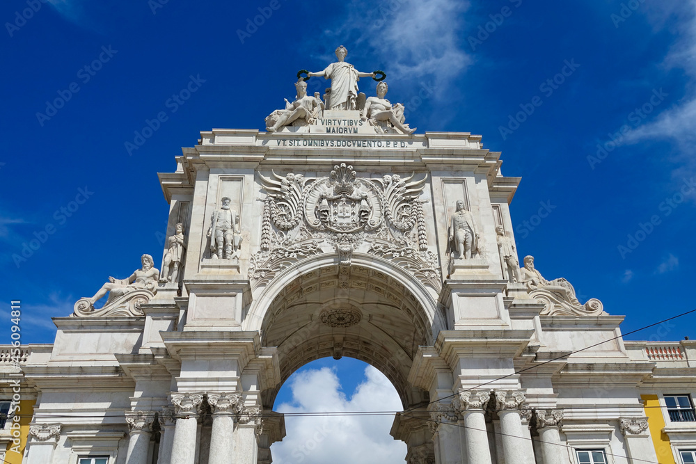 Rua Augusta Triumphal Arch, which gives access to the Baixa neighborhood in Lisbon (Portugal)