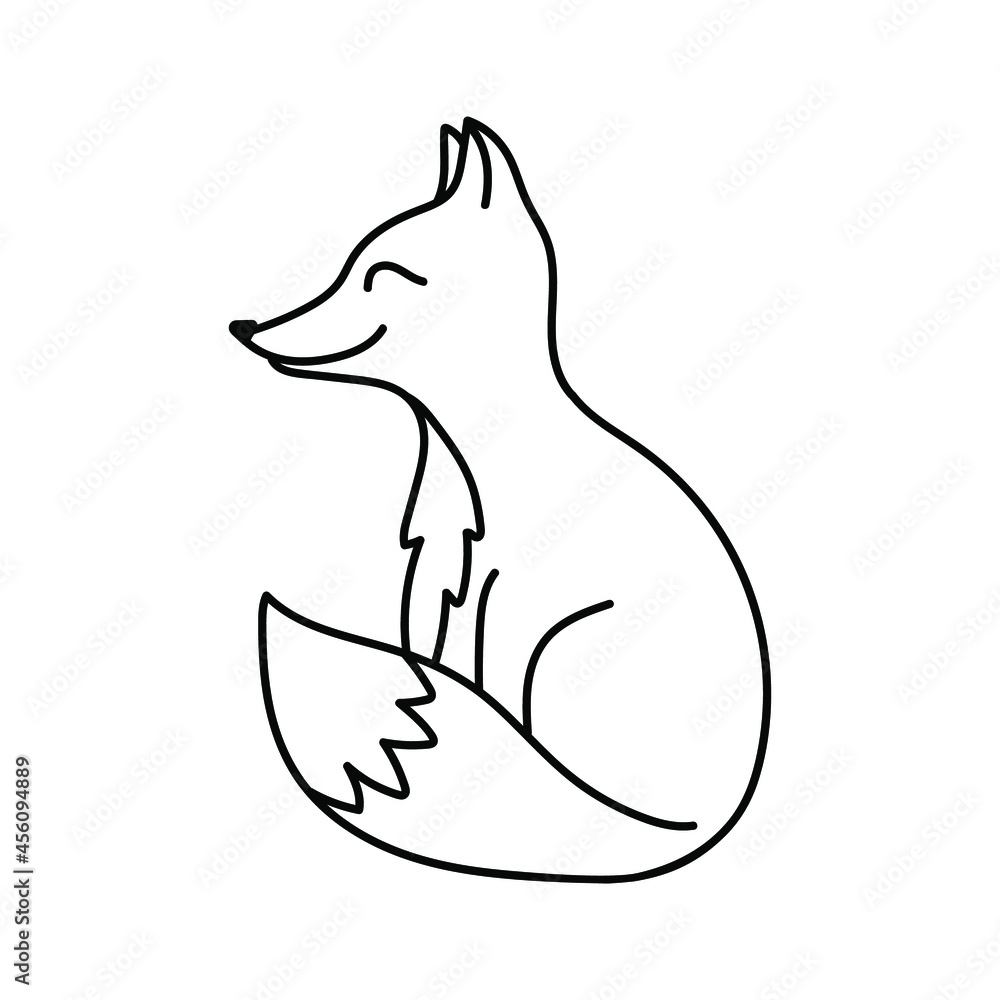 Contour image of a fox. Black silhouette of an animal. Doodle icon of a ...