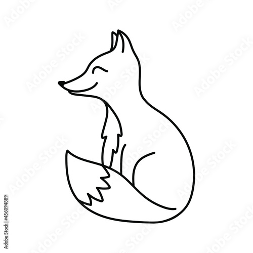 Contour image of a fox. Black silhouette of an animal. Doodle icon of a sitting fox. Simple black hand drawing for decoration. Vector clipart