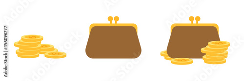 Wallet with gold coins. A set of illustrations.