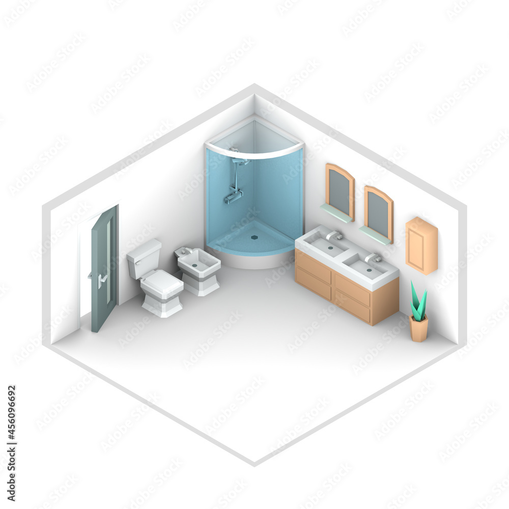3D isometric interior rendering of bathroom 3D isometric interior rendering of bathroom