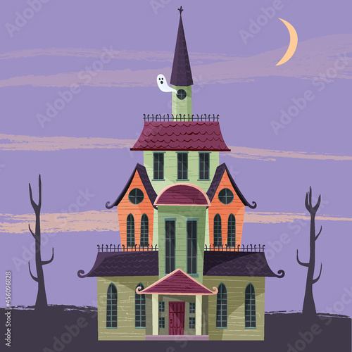 cartoon halloween house theme design vector illustration
