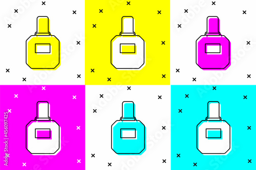 Set Aftershave icon isolated on color background. Cologne spray icon. Male perfume bottle. Vector