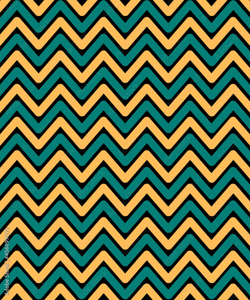 Green and yellow zigzag lines on black background Green and yellow zigzag lines on black background