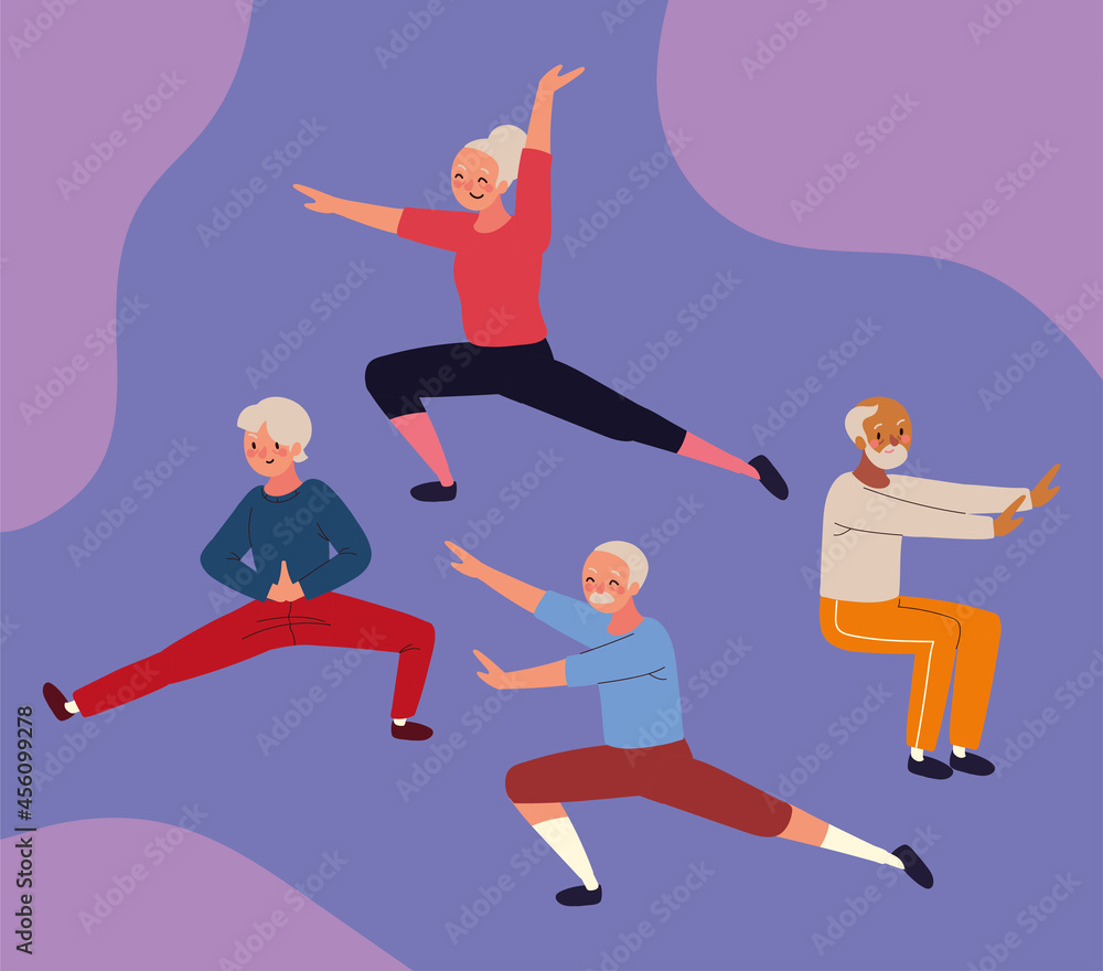 elderly people making yoga