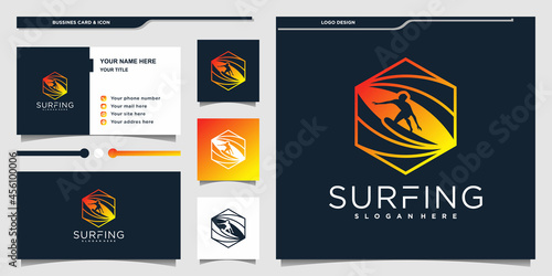 Creative surfing logo and business card design template Premium vekto