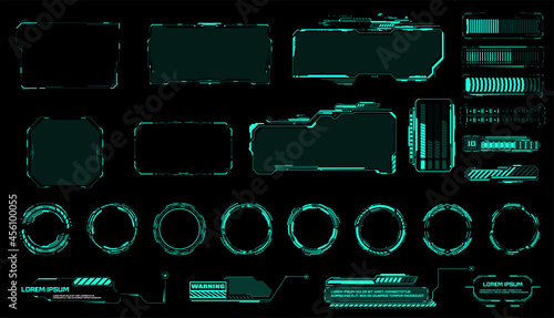 Set Circle and loading bar Abstract digital technology UI,UX Futuristic HUD, FUI, Virtual Interface. Callouts titles and frame. Sci Fi modern futuristic user interface square Frames blocks. Vector