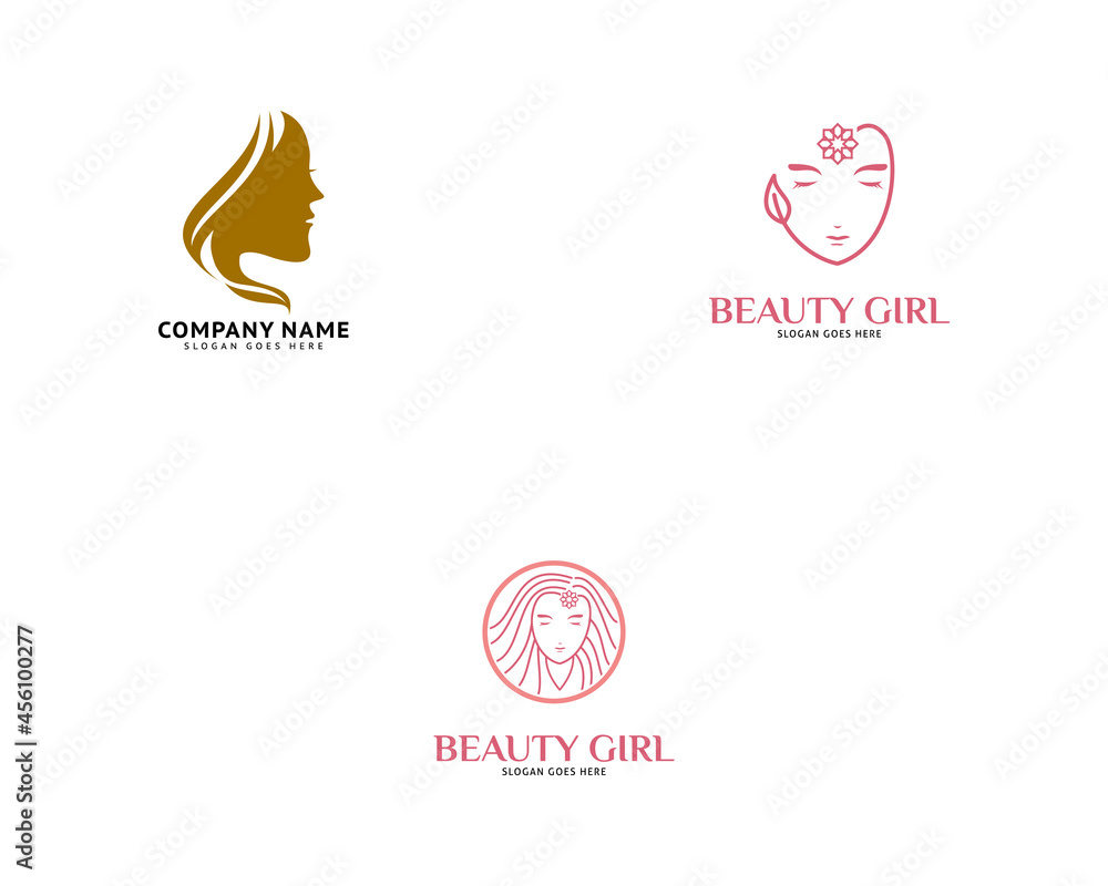Set of Woman face logo design vector illustration, Girl silhouette for cosmetics, beauty, salon, health and spa, fashion themes Set of Woman face logo design vector illustration, Girl silhouette for cosmetics, beauty, salon, health and spa, fashion themes