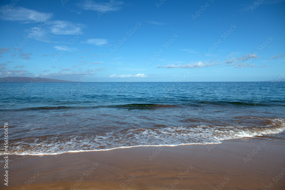 Travel summer vacation background, concept at beach with the sunny sky. Tropical scene of holiday on sea. Seascape nature.