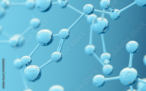 Chemical molecule with blue background, 3d rendering.