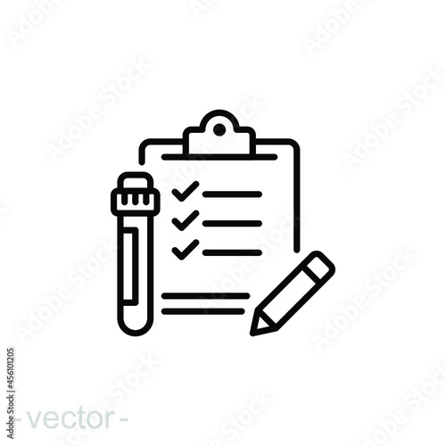 Clinical analysis result icon. Outline style. Lab blood test, medical exam health check, hiv, medicine concept. thin line symbol vector illustration isolated on white background editable stroke EPS 10