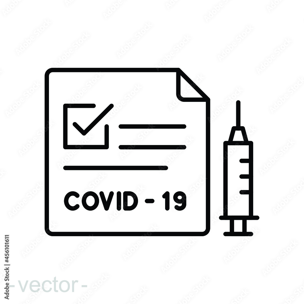 Vaccine passport line icon. Simple outline style. Vaccination certificate against covid-19. Immunity health check symbol. Vector illustration isolated on white background. Editable stroke EPS 10 Vaccine passport line icon. Simple outline style. Vaccination certificate against covid-19. Immunity health check symbol. Vector illustration isolated on white background. Editable stroke EPS 10