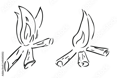 Simple Vector Hand Draw Sketch, 2 camp fire or bon fire
