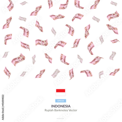 100000 Indonesian Rupiah Raining Falling, Indonesia Rupiah Vector Illustration, Indonesia Rupiah money rain set bundle banknotes
