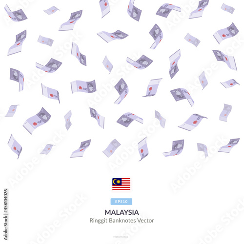 100 Malaysian Ringgit Raining Falling, Malaysia Ringgit Vector Illustration, Malaysia Ringgit money rain set bundle banknotes photo