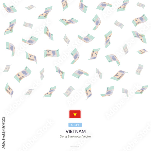 500000 Vietnamese Dong Raining Falling, Vietnam Dong Vector Illustration, Vietnam Dong money rain set bundle banknotes
